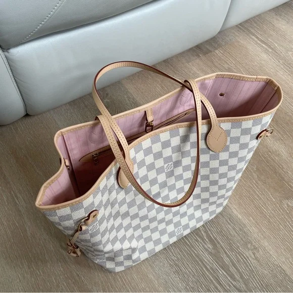 Authentic Louis Vuitton Neverfull MM Azur Rose Ballerine Tote Bag - Picture 4 of 9